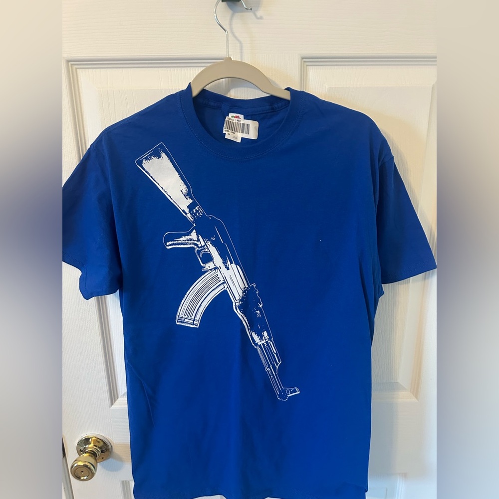 Blue Graphic T-Shirt with White Design